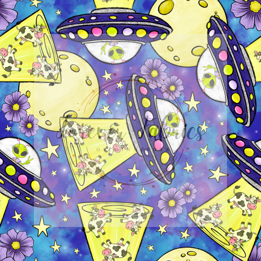 Space Aliens & Cows . (BH/ 24)| Preorder | Fabric By The Yard
