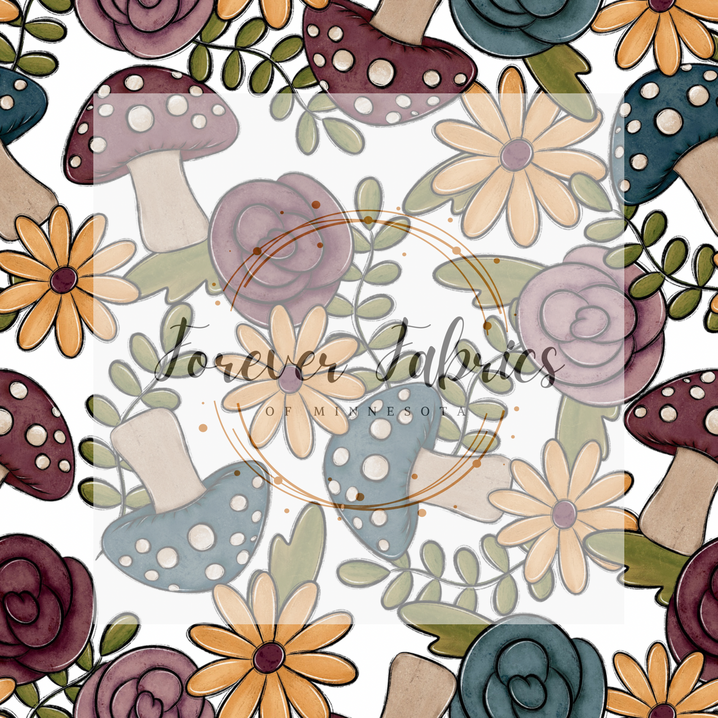Mushrooms White . . . . (BH/ 23). | Preorder | Fabric By The Yard