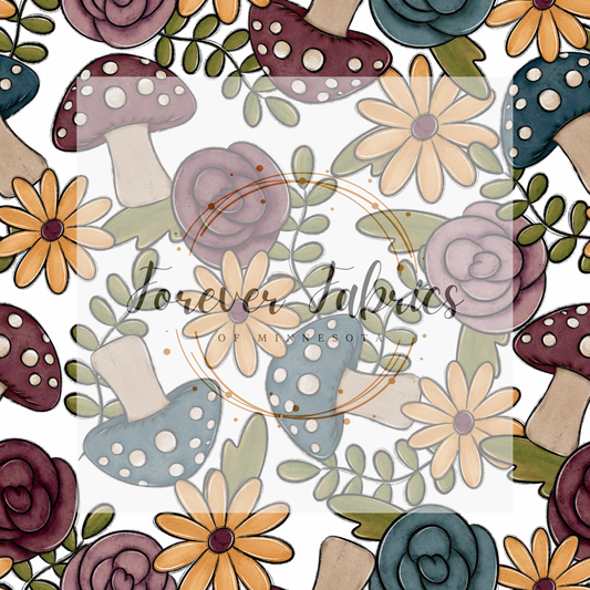 Mushrooms White . . . . (BH/ 23). | Preorder | Fabric By The Yard