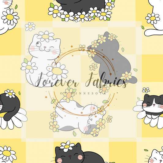 Daisy Cats . . (BH/ 23). | Preorder | Fabric By The Yard