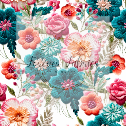 Teal floral Embroidery . (BH/ 23). | Preorder | Fabric By The Yard