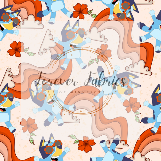 Boho Blue Dog Checkered 3 . (BH/ 23). | Preorder | Fabric By The Yard