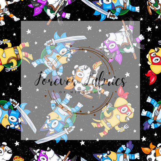 Blue Dog Ninja Black . . . . (BH/ 24)| Preorder | Fabric By The Yard