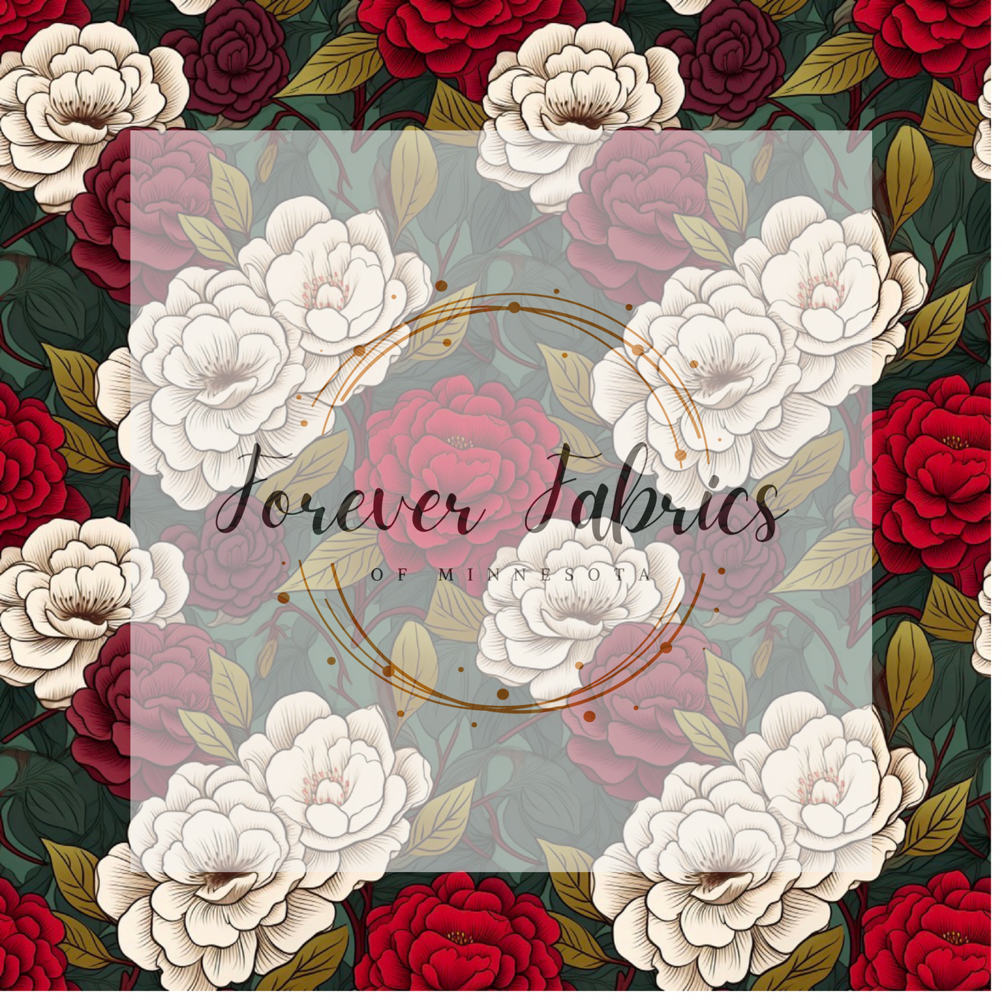 Green Red Burgundy Floral . (BH/ 23). | Preorder | Fabric By The Yard