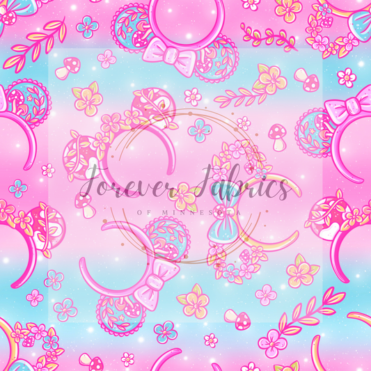 Floral Pink/Blue Ombre Ears (BH 4/24)| Preorder | Fabric By The Yard