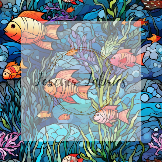 Fish Stained Glass . . . . . . . . (BH/ 23). | Preorder | Fabric By The Yard