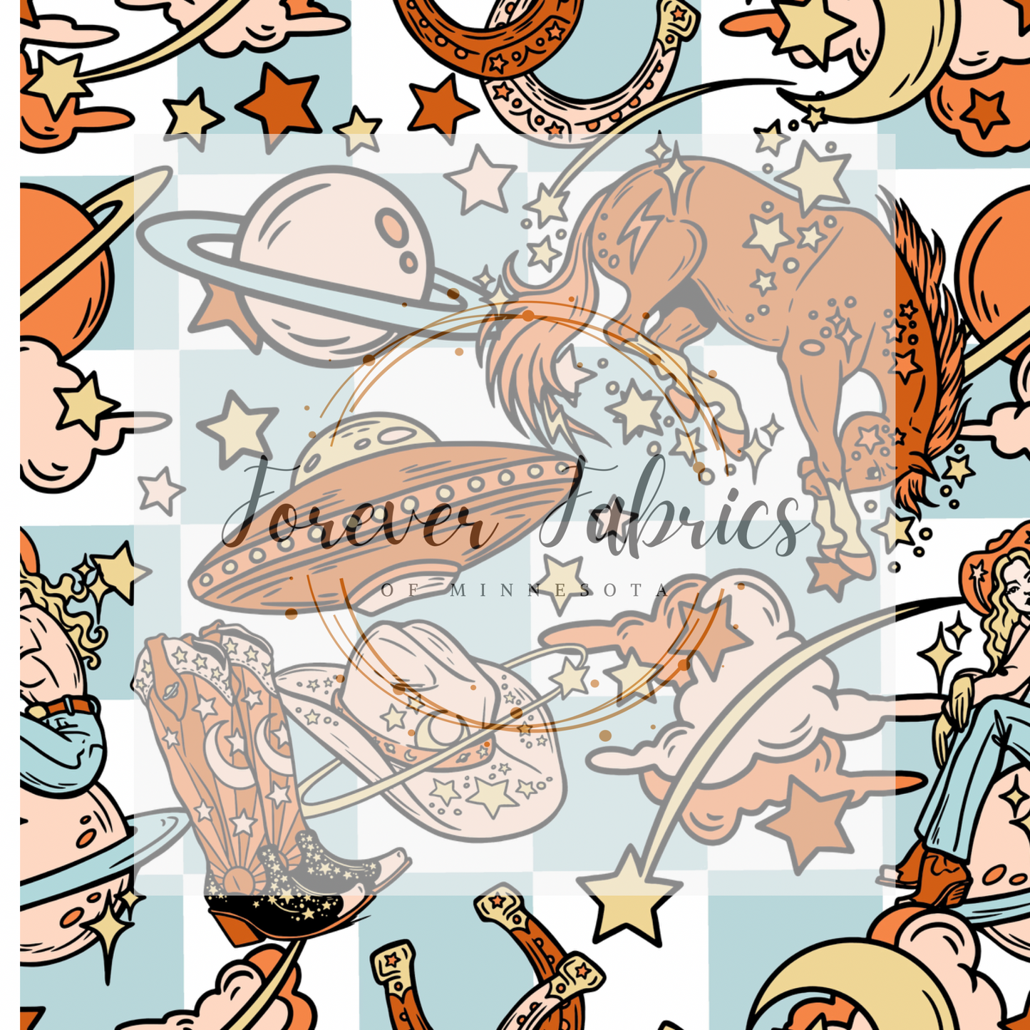 Cosmic Cowboy Check . (BH/ 23). | Preorder | Fabric By The Yard