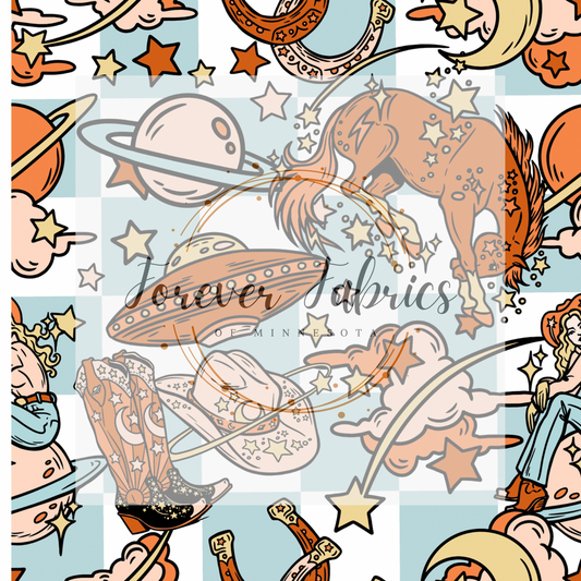 Cosmic Cowboy Check . (BH/ 23). | Preorder | Fabric By The Yard