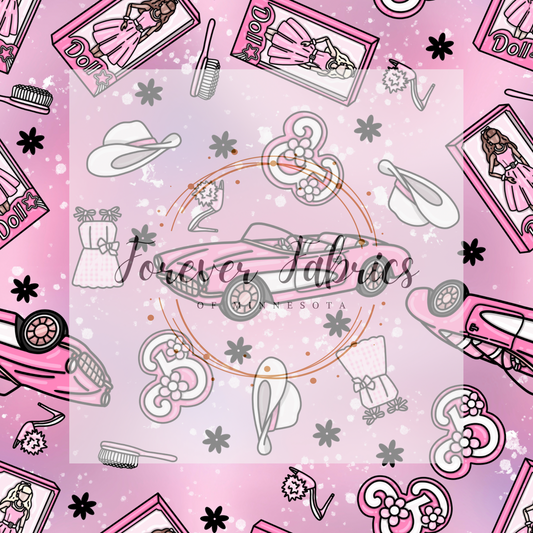 Pink Doll Car . (BH/ 23). | Preorder | Fabric By The Yard