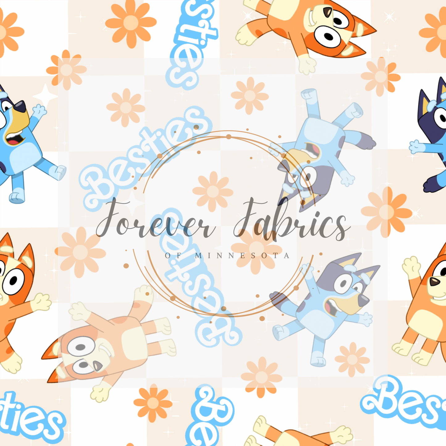 Blue Dog Bestie Checkered . (BH/ 23). | Preorder | Fabric By The Yard