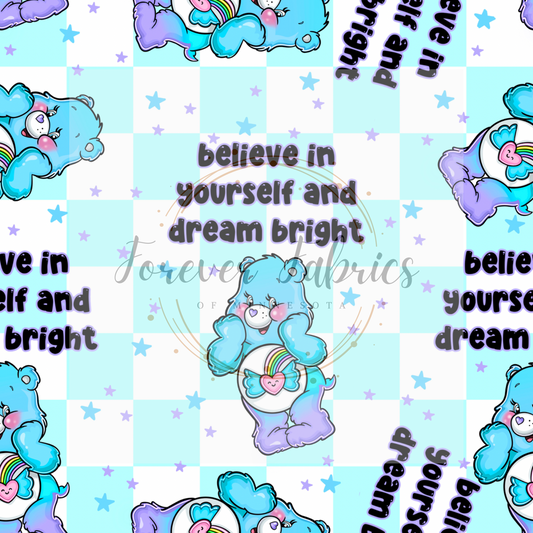 Dram Bright Care Bears Checkered . (BH/ 24)| Preorder | Fabric By The Yard