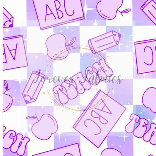 Teacher Purple Check . (BH/ 23) | Preorder | Fabric By The Yard
