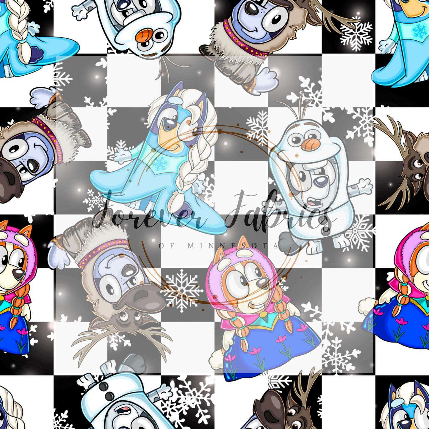 Blue Dog Frozen Black Checkered . . . (BH/ 24)| Preorder | Fabric By The Yard