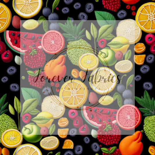 Fruit Salad Black . . (BH/ 23). | Preorder | Fabric By The Yard