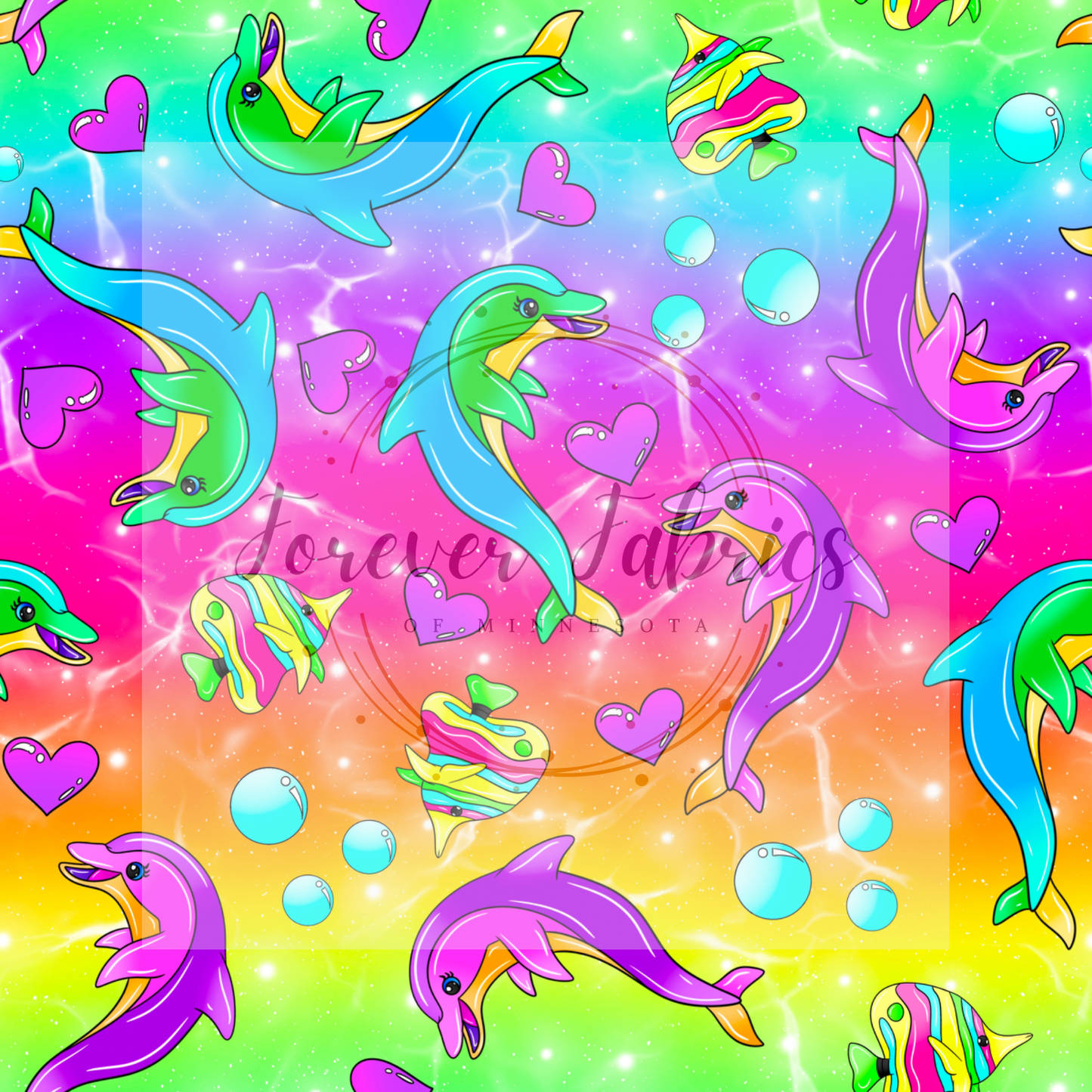 Bright Rainbow Ombre Dolphins . (BH/ 24)| Preorder | Fabric By The Yard