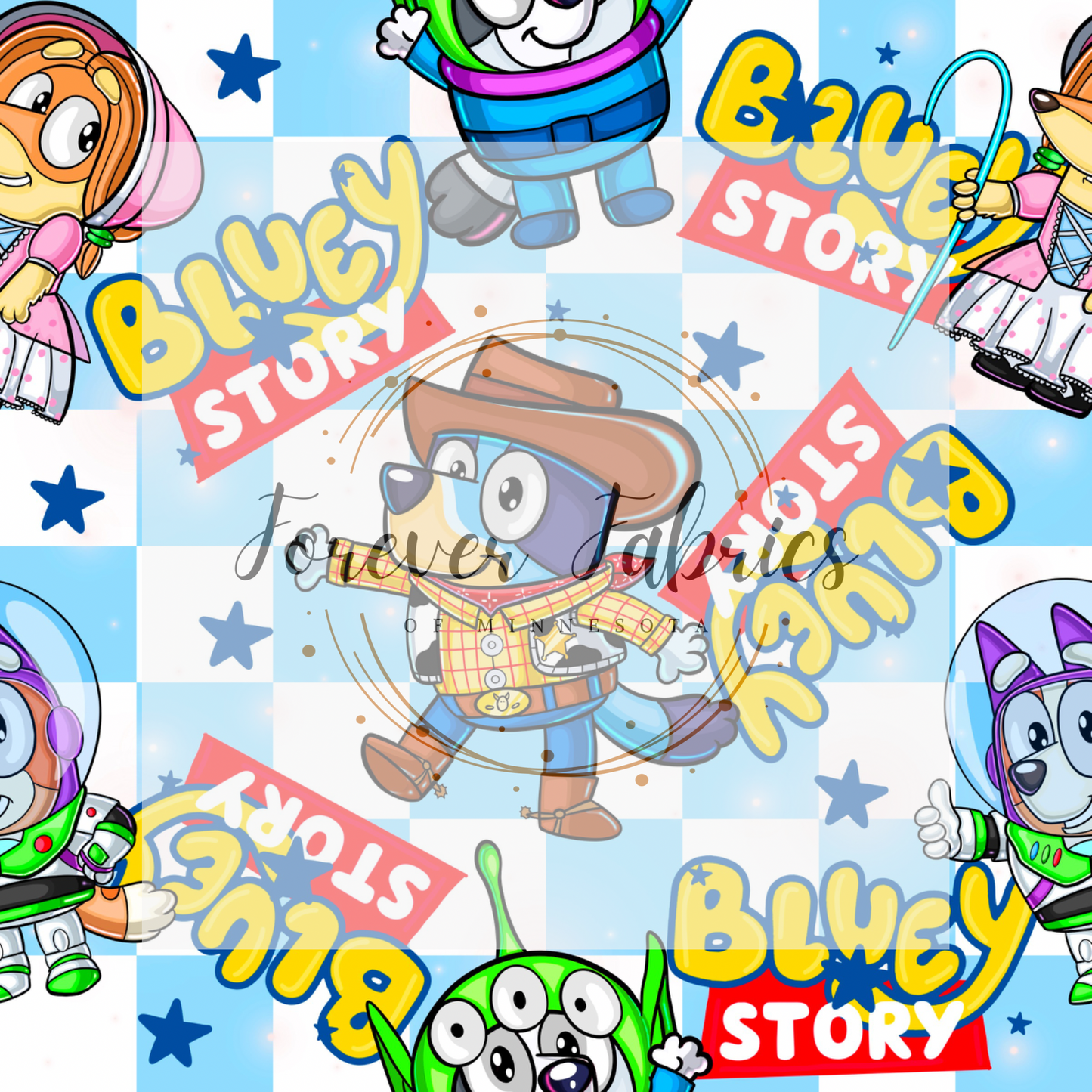 Blue Dog Story Check . . . . . . . (BH/ 23). | Preorder | Fabric By The Yard