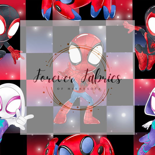 Spidey Check Black . . . . (BH/ 23). | Preorder | Fabric By The Yard