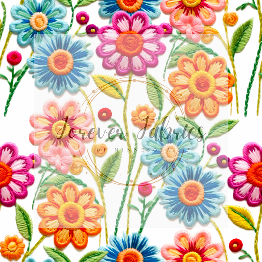 Rainbow Embroidery 2 . (BH/ 23). | Preorder | Fabric By The Yard