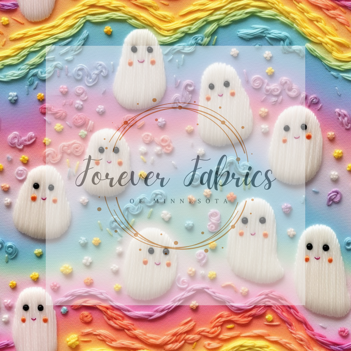 Rainbow ghost 3-D embroidery, | Preorder| By The Yard
