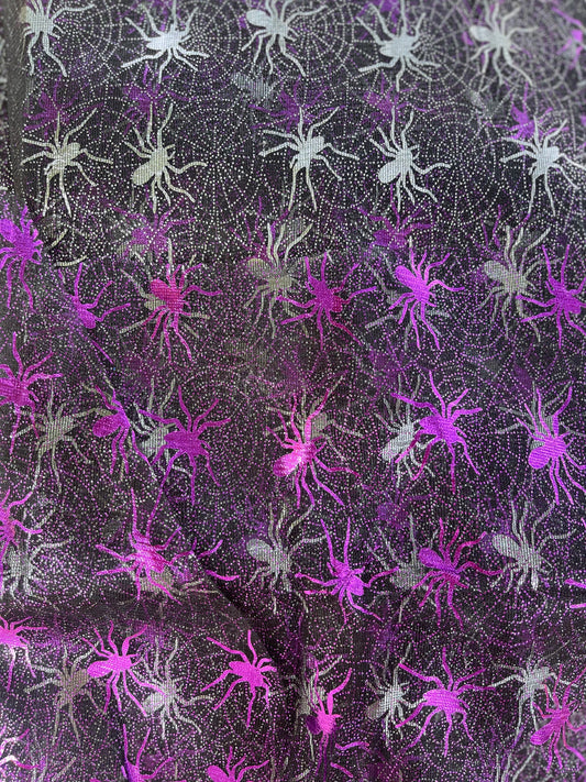 Purple & Silver Spiders & Web Mesh
