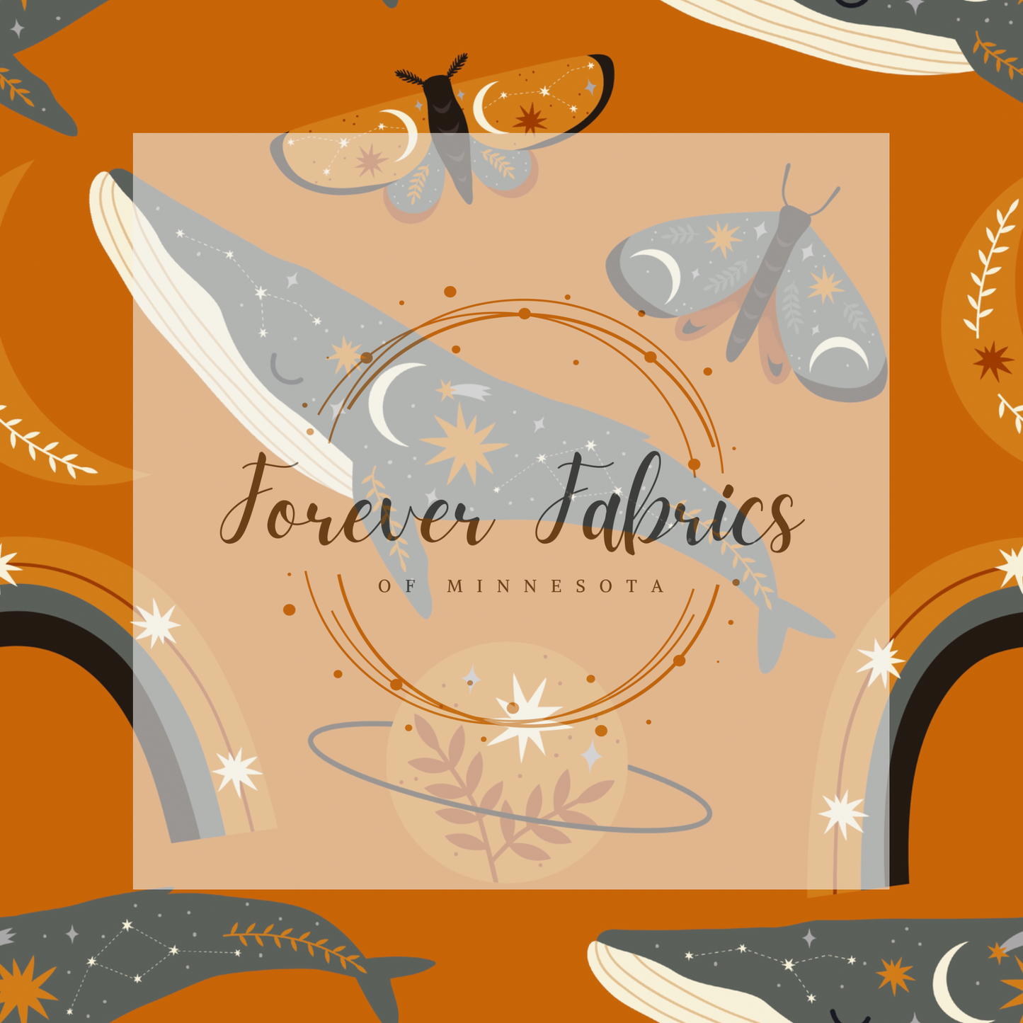 Celestial Whales Rust 2 . . (BH/ 23). | Preorder | Fabric By The Yard