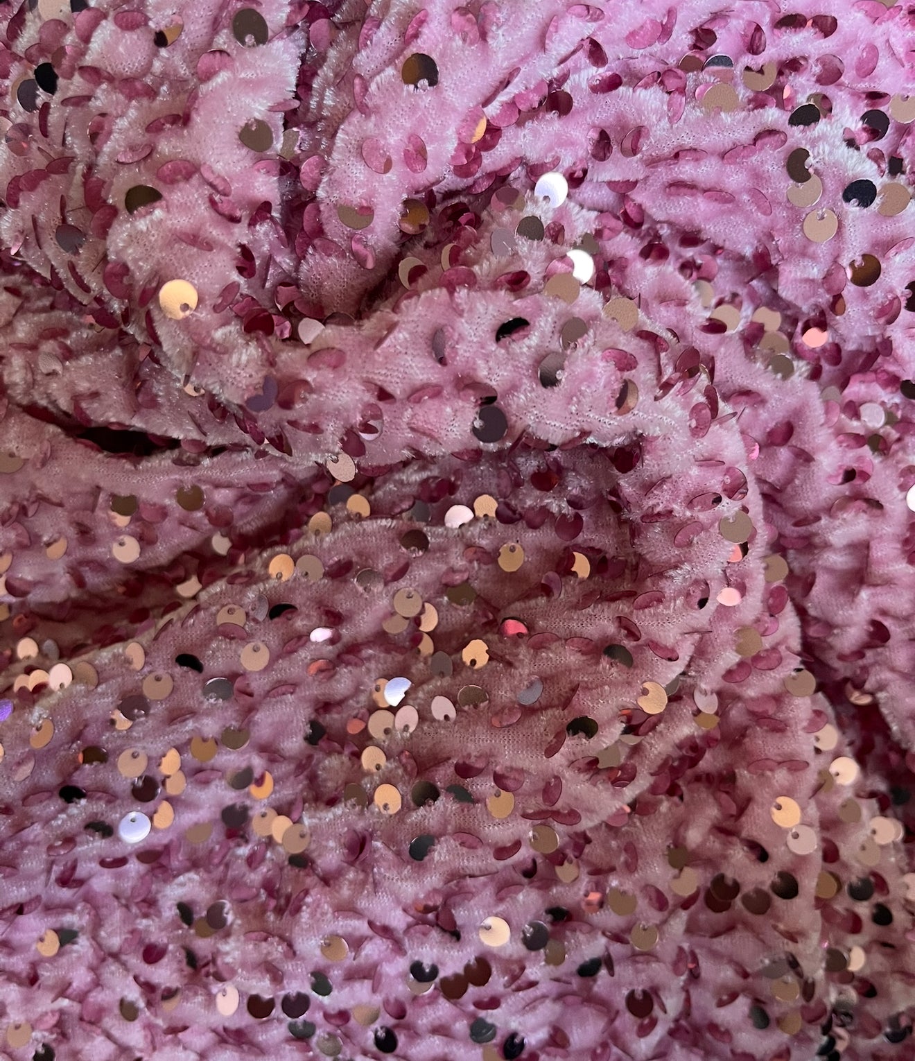 Rose Gold | Stretch Sequin Velvet