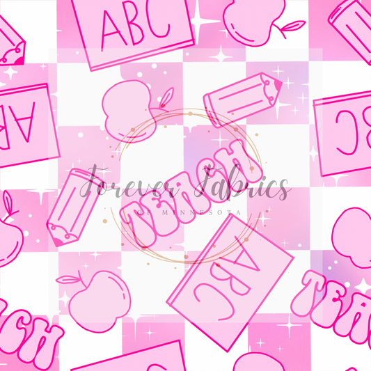 Teacher Pink Check . (BH/ 23) | Preorder | Fabric By The Yard
