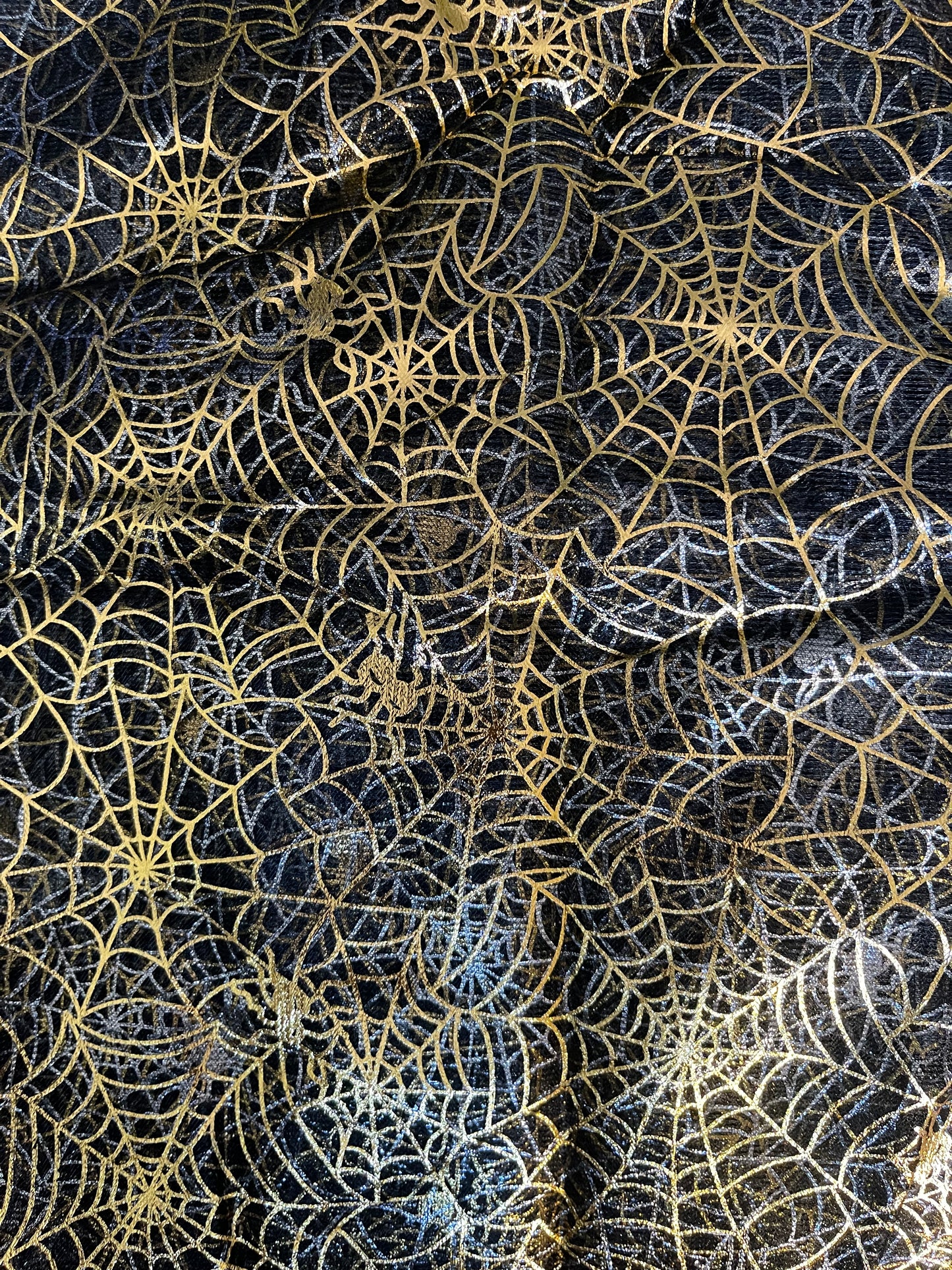 Black Mesh with Gold & Silver Spider Webs | Mesh