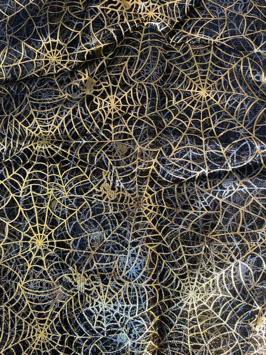 Black Mesh with Gold & Silver Spider Webs | Mesh