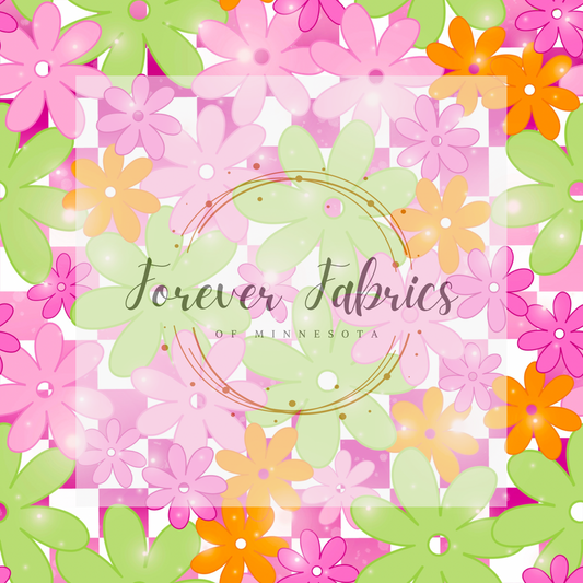 Pink ombre Flower Check . . . . (BH/ 23). | Preorder | Fabric By The Yard