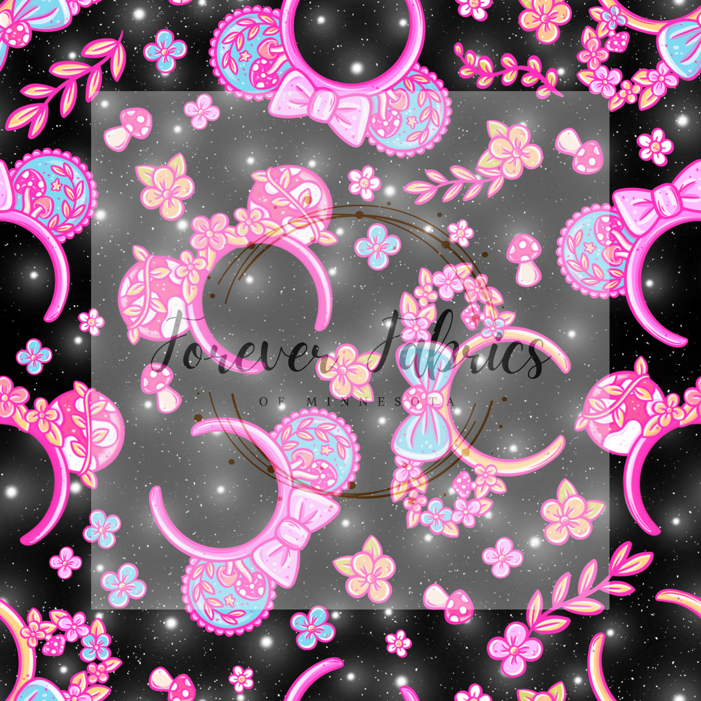 Pink Mouse Ears on Black ( BH 4/24)| Preorder | Fabric By The Yard