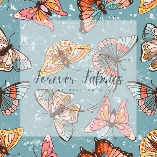 Retro Butterfly Teal . . (BH/ 23) | Preorder | Fabric By The Yard