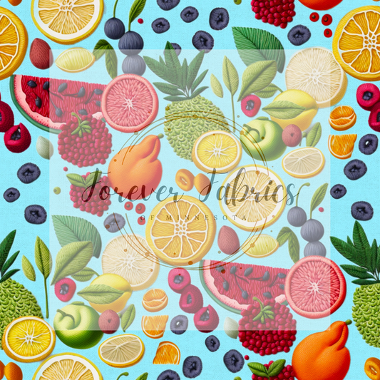 Fruit Salad Blue . . (BH/ 23). | Preorder | Fabric By The Yard