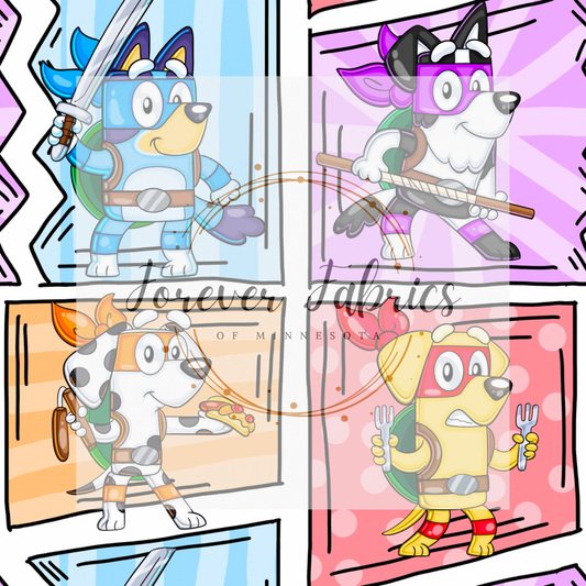 Blue Dog Ninja Comic Black . . . . (BH/ 24)| Preorder | Fabric By The Yard