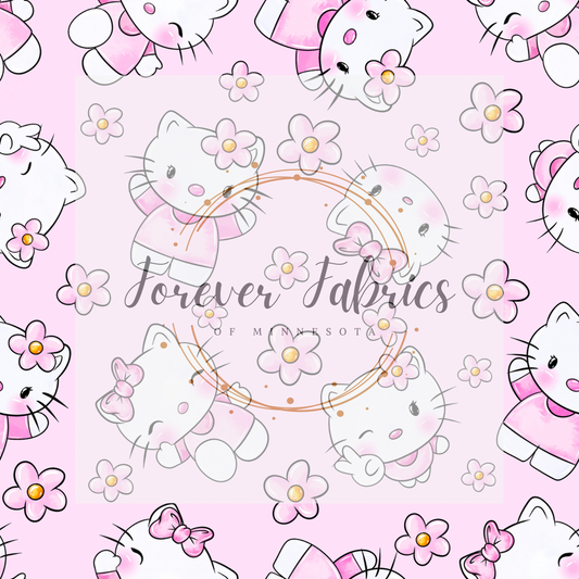 Pink Kitty 4 . (BH/ 23). | Preorder | Fabric By The Yard