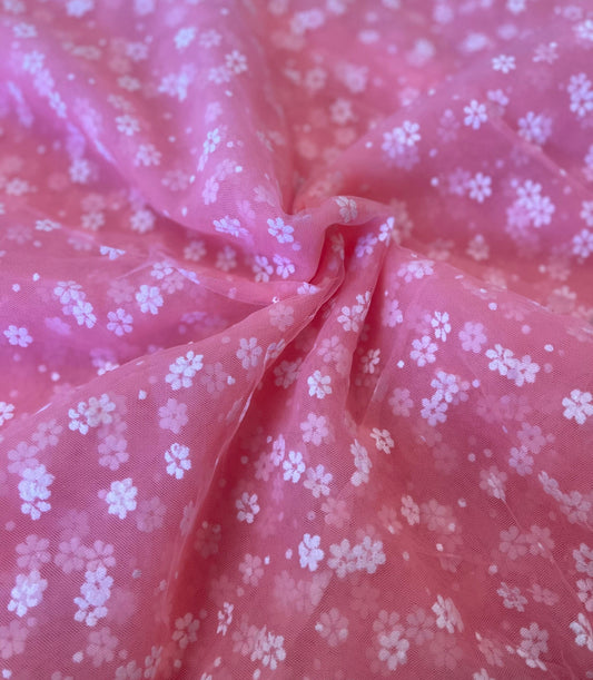 Pink with Flocked Daisy | Mesh