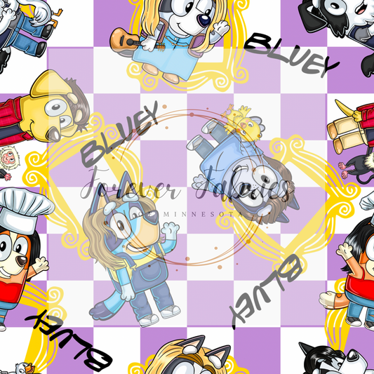 Blue Dog Friends Checkered . . . . (BH/ 24)| Preorder | Fabric By The Yard