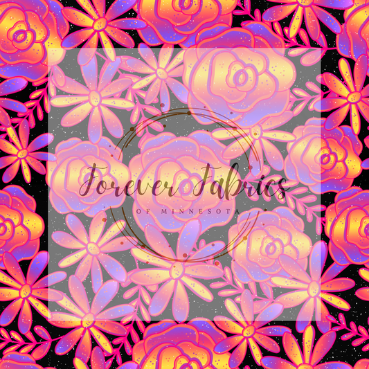 Ombre Floral Black Background . . . . . . (BH/ 24)| Preorder | Fabric By The Yard