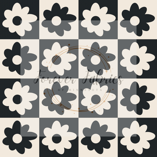 Black & White Floral Checker (BH/ 24)| Preorder | Fabric By The Yard