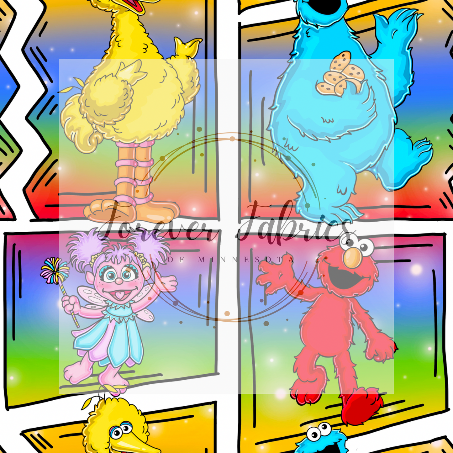 Sesame Street Comic White . . . . . (BH/ 24)| Preorder | Fabric By The Yard