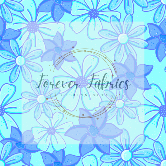 Blue Frozen Flowers. . . (BH/ 24)| Preorder | Fabric By The Yard