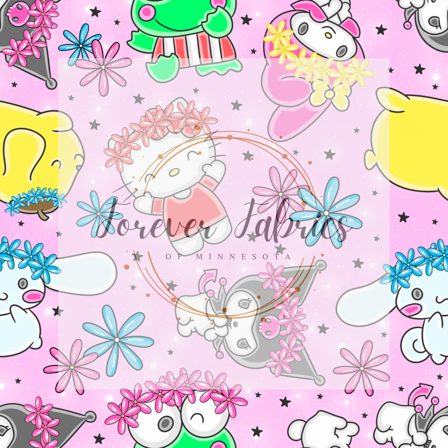 Flower Friends Sanrio Pink . . . . (BH/ 24)| Preorder | Fabric By The Yard