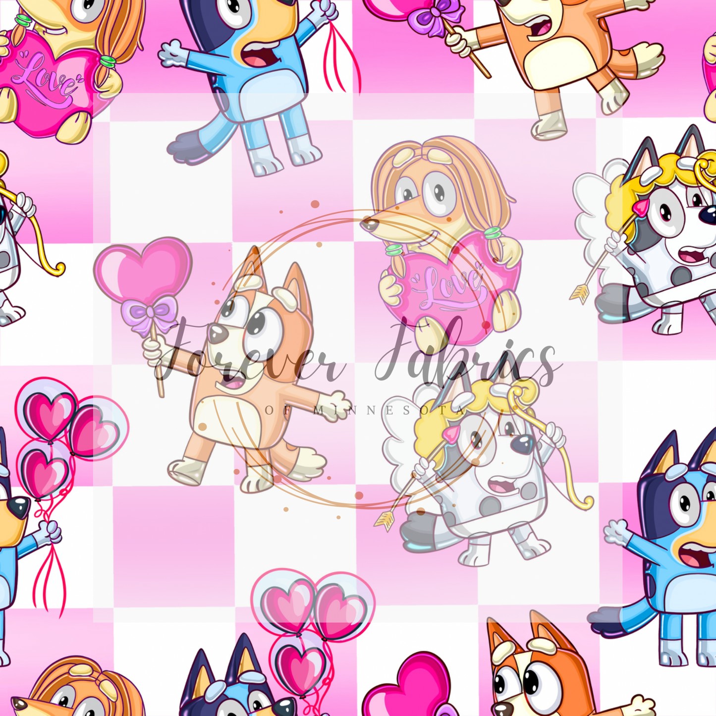 Blue Dog Valentine’s Comic Checked . (BH/ 23) | Preorder | Fabric By The Yard