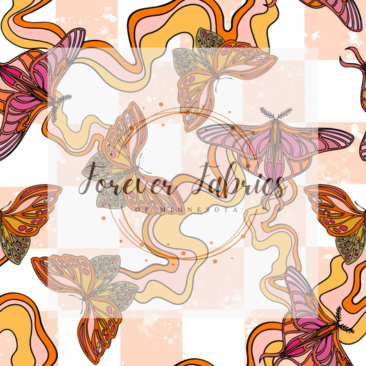 Butterfly Retro Pink . . (BH/ 23). | Preorder | Fabric By The Yard