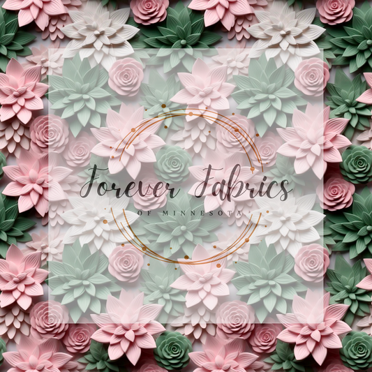 Pink Green 3D floral . (BH/ 23). | Preorder | Fabric By The Yard