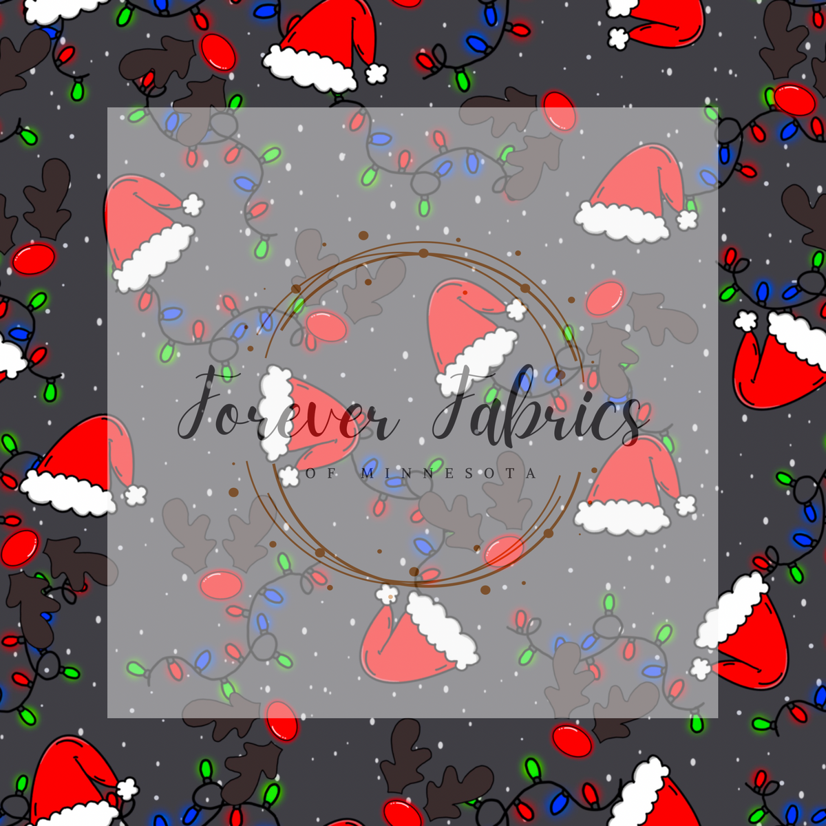 Santa hats and Christmas lights | Preorder | Fabric By The Yard