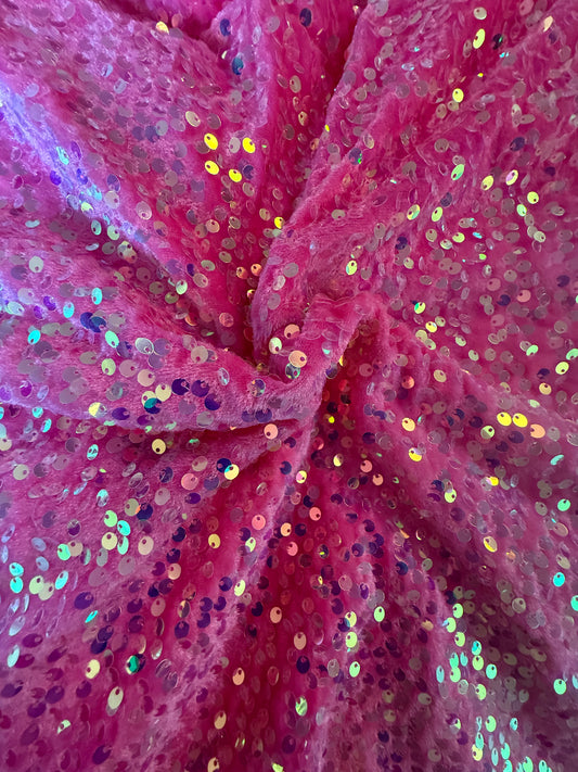 Pink Sequin Velvet Stretch