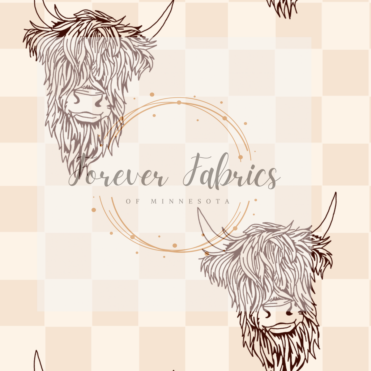 Checkered Scottish Highland Cows | Preorder | Fabric By The Yard