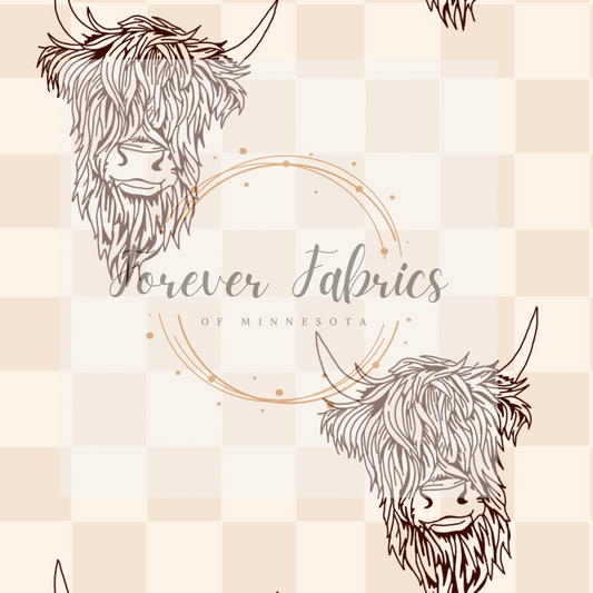 Checkered Scottish Highland Cows | Preorder | Fabric By The Yard