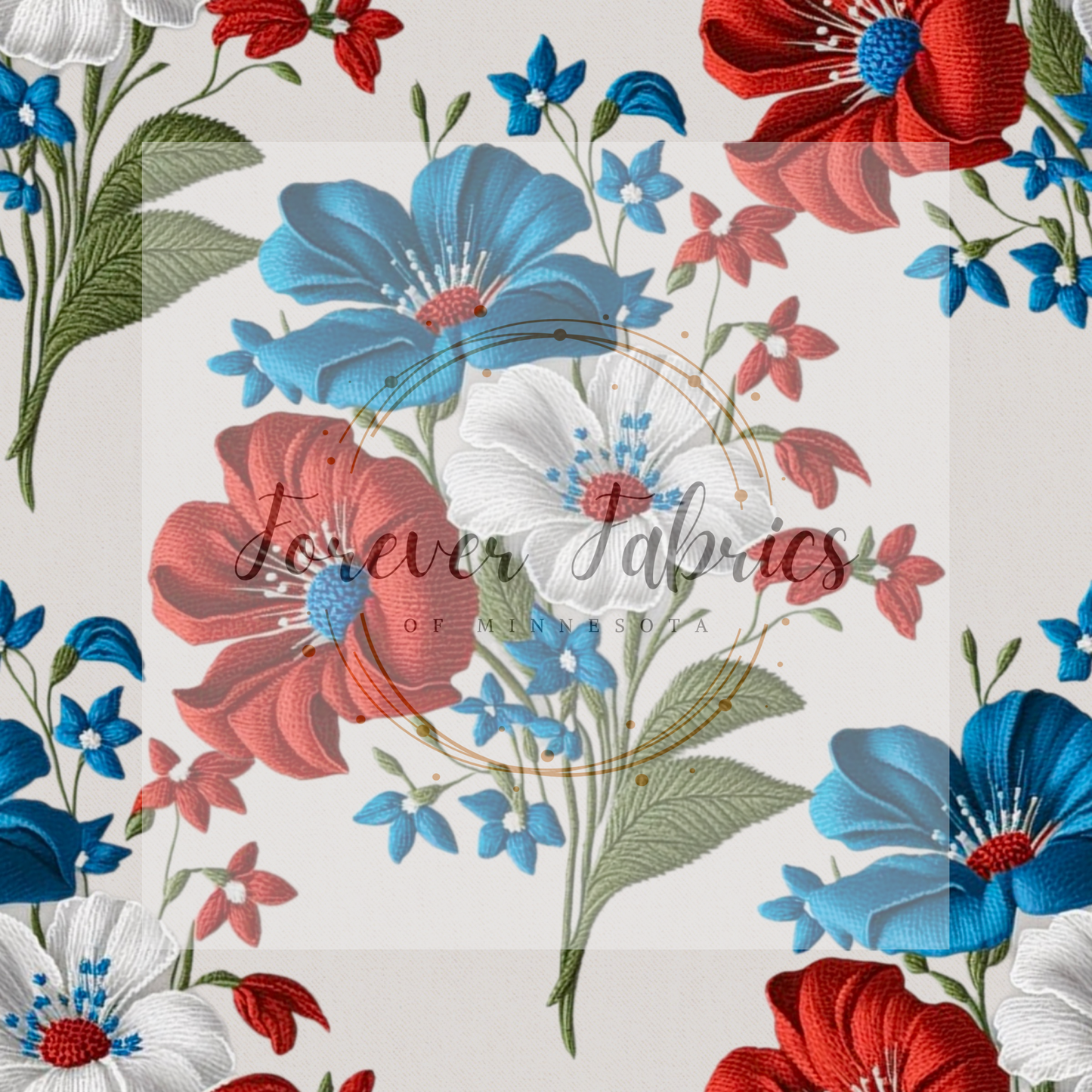 Red White & Blue Embroidered Floral | Preorder | By The Yard